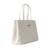 White Geometric Print Canvas Tote Bag