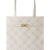 White Geometric Print Canvas Tote Bag