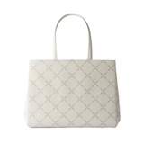 White Geometric Print Canvas Tote Bag